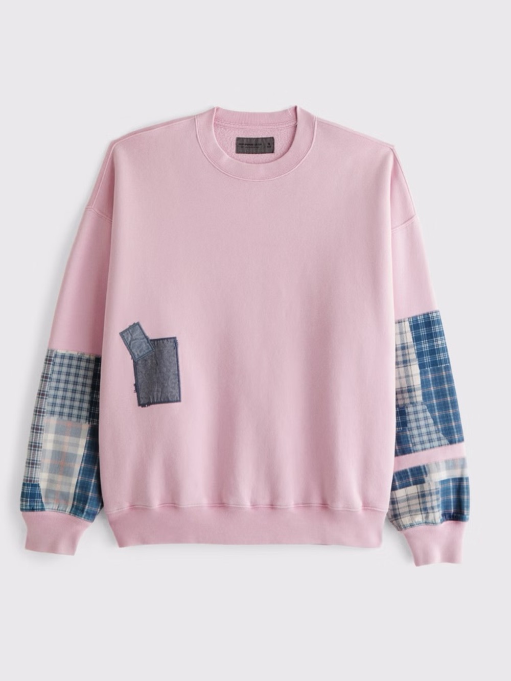 Abercrombie & Fitch Pink Soft Essential Crew Plaid Patchwork Sweatshirt